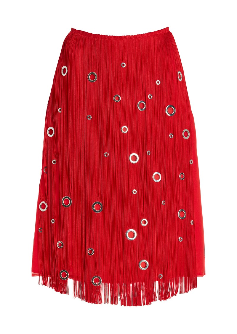 Prada - Hand-Studded Fringe Midi Skirt - Red - IT 38 - Moda Operandi