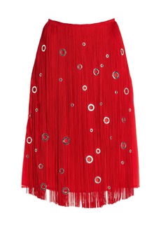 Prada - Hand-Studded Fringe Midi Skirt - Red - IT 42 - Moda Operandi