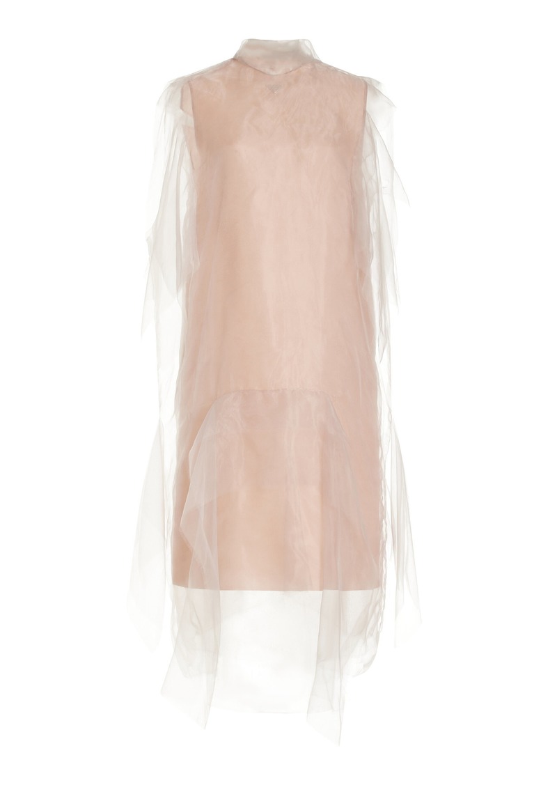 Prada - Haze Silk Chiffon Midi Dress - Neutral - IT 40 - Moda Operandi