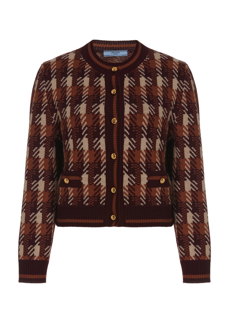 Prada - Jacquard-Checked Wool Cardigan - Burgundy - IT 40 - Moda Operandi