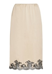 Prada - Lace-Trimmed Satin Midi Skirt - Neutral - IT 40 - Moda Operandi