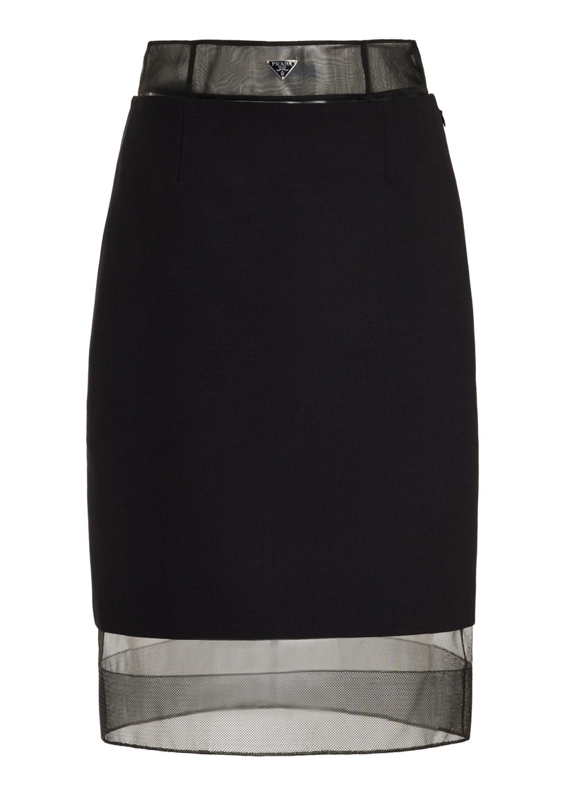 Prada - Layered Mesh and Wool Midi Skirt - Black - IT 42 - Moda Operandi