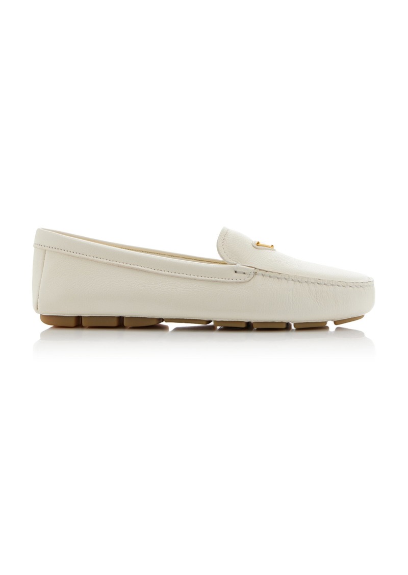 Prada - Leather Driving Loafers - White - IT 38 - Moda Operandi