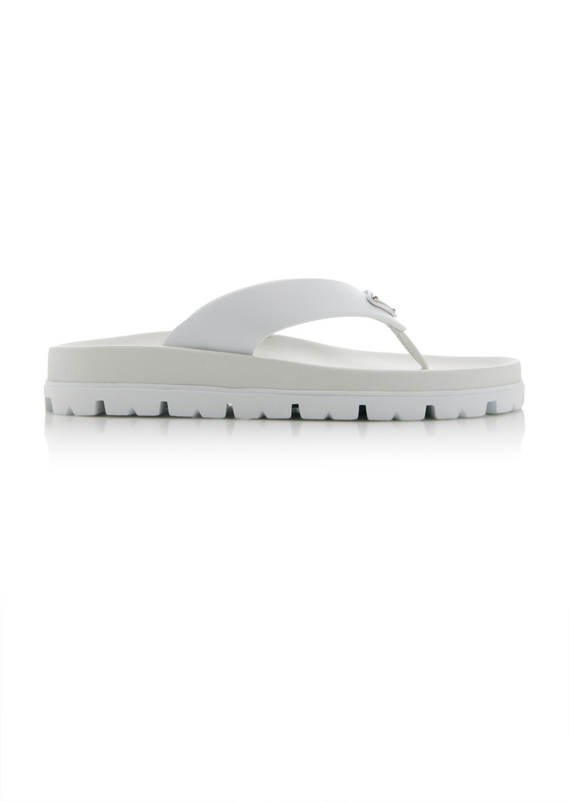 Prada - Leather Flip-Flop Sandals                - White - IT 35 - Moda Operandi