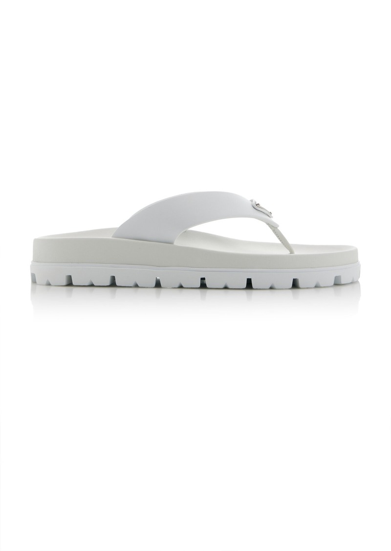 Prada - Leather Flip-Flop Sandals                - White - IT 37 - Moda Operandi