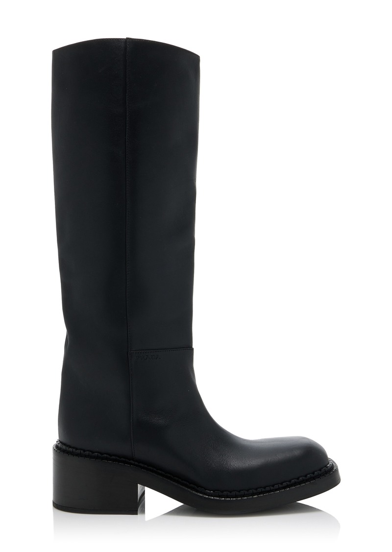 Prada - Leather Knee Boots                     - Black - IT 37.5 - Moda Operandi