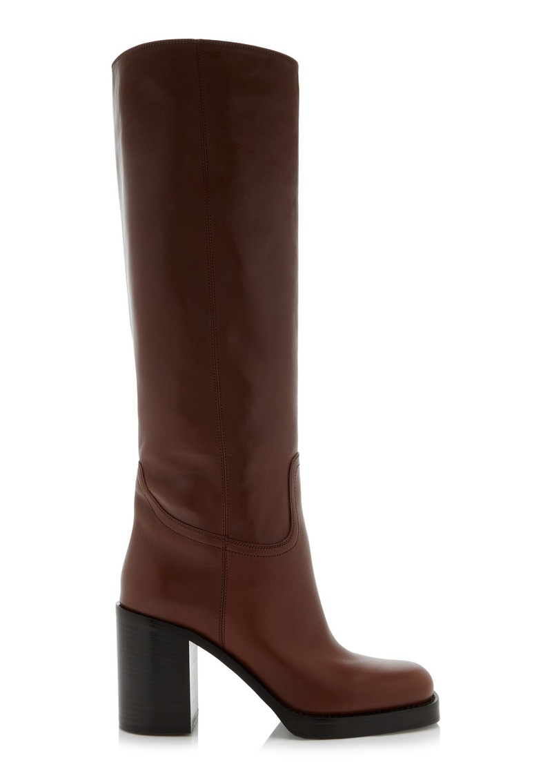 Prada - Leather Knee Boots                - Brown - IT 39 - Moda Operandi