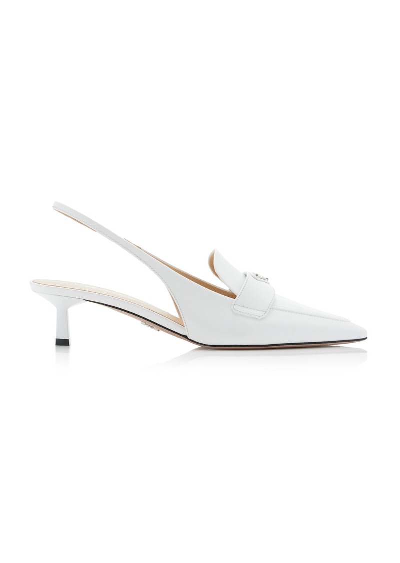 Prada - Leather Slingback Loafer Pumps - White - IT 40 - Moda Operandi