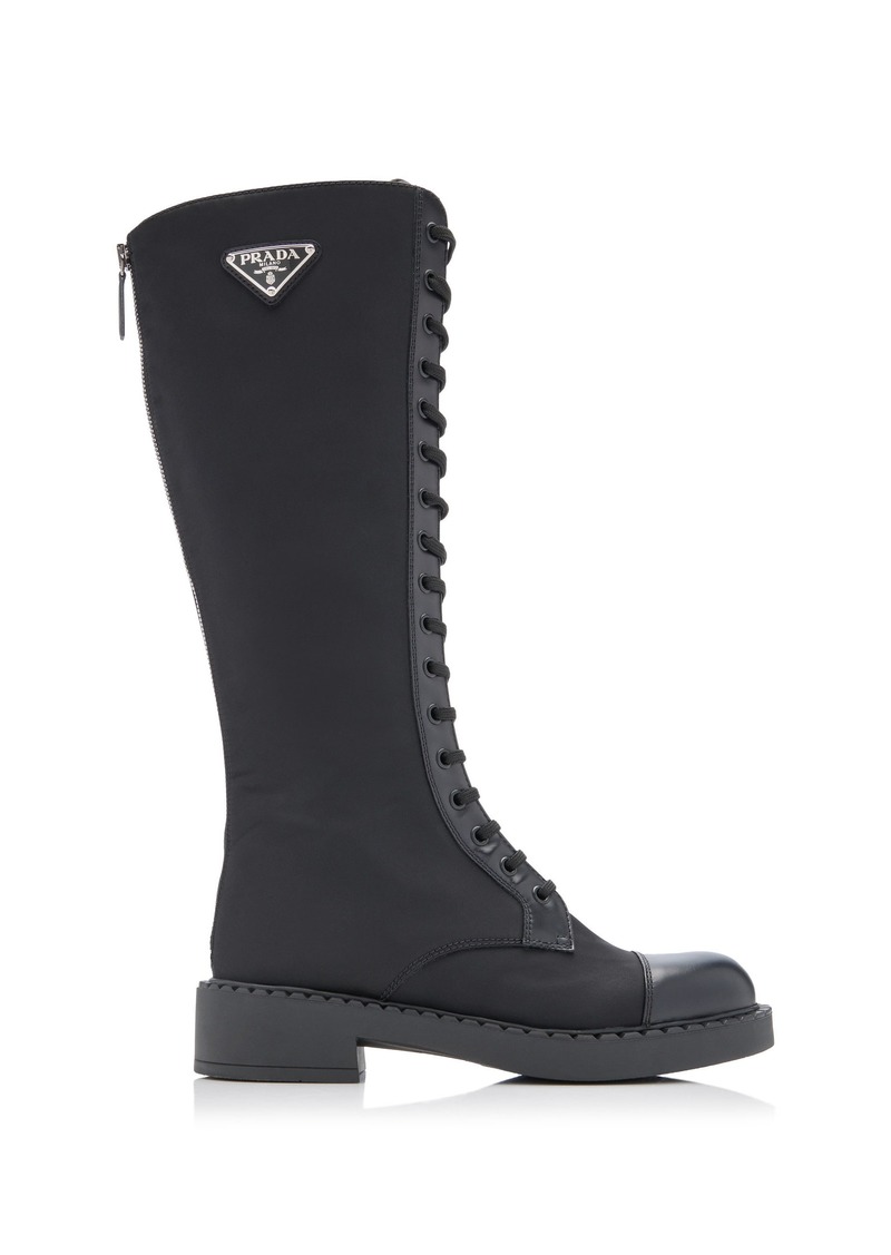 Prada - Leather-Trimmed Nylon Lace-Up Knee Boots - Black - IT 38 - Moda Operandi