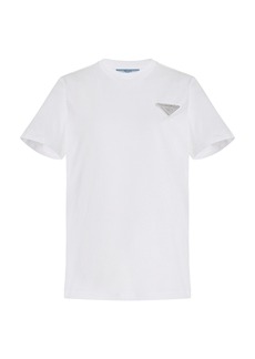 Prada - Logo-Crystal Cotton T-Shirt - White - S - Moda Operandi