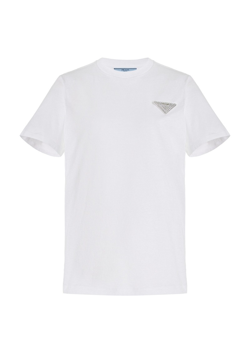 Prada - Logo-Crystal Cotton T-Shirt - White - XS - Moda Operandi