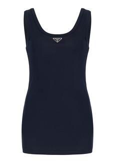 Prada - Logo-Detailed Cotton Tank Top - Navy - IT 42 - Moda Operandi