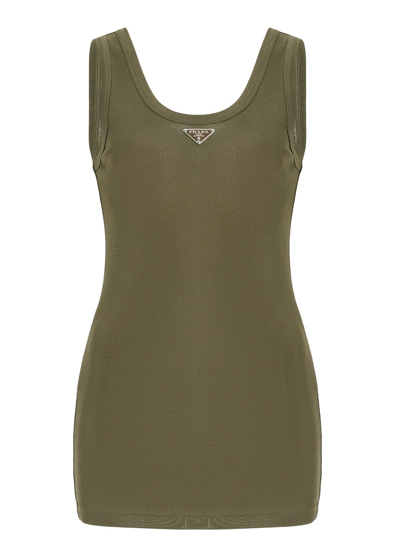 Prada - Logo-Detailed Cotton Tank Top - Green - IT 44 - Moda Operandi