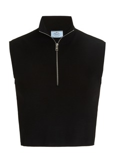 Prada - Logo-Detailed Ribbed Jersey Turtleneck Crop Top - Black - IT 44 - Moda Operandi