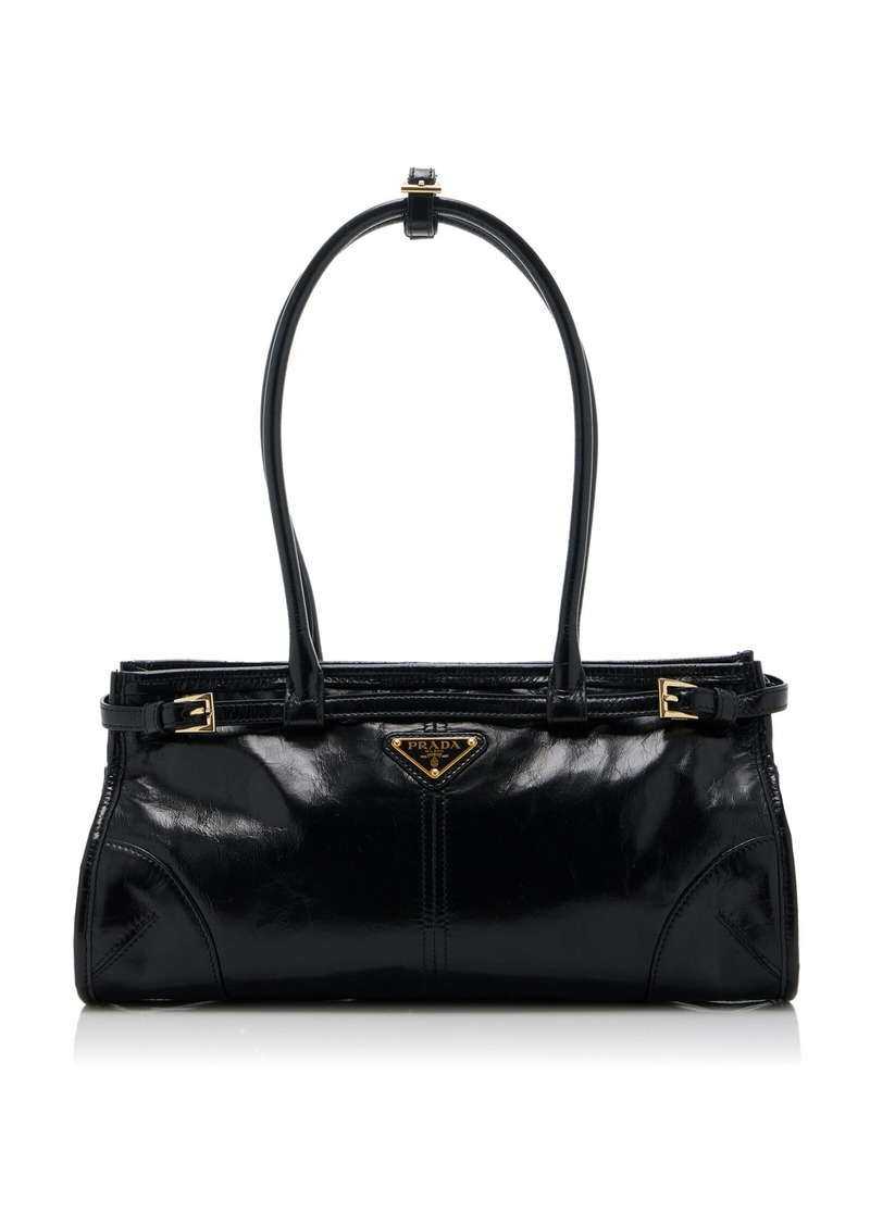 Prada - Medium E/W Leather Shoulder Bag - Black - OS - Moda Operandi