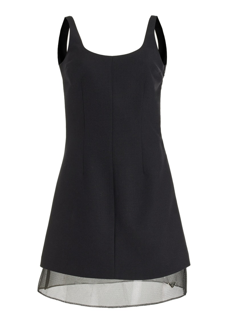 Prada - Mesh-Trimmed Wool Mini Dress - Black - IT 38 - Moda Operandi