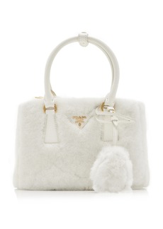 Prada - Micro Galleria Shearling Bag - White - OS - Moda Operandi