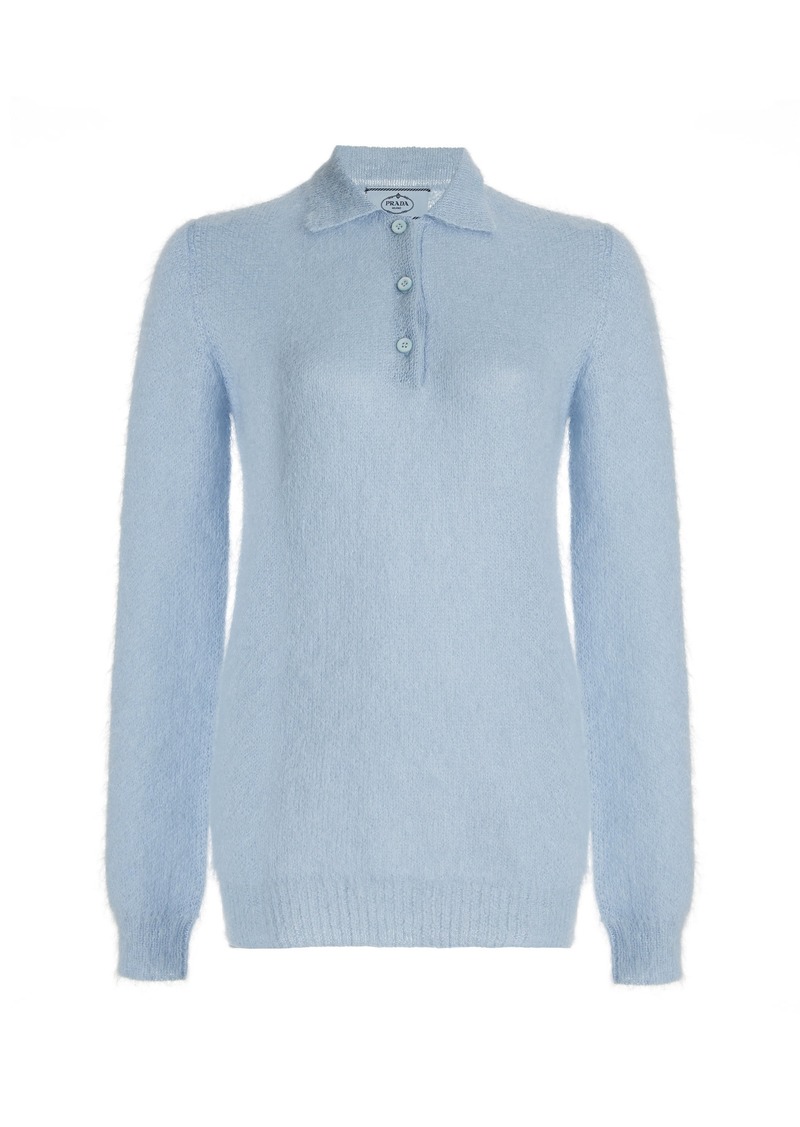 Prada - Mohair-Blend Knit Polo Top - Blue - IT 38 - Moda Operandi