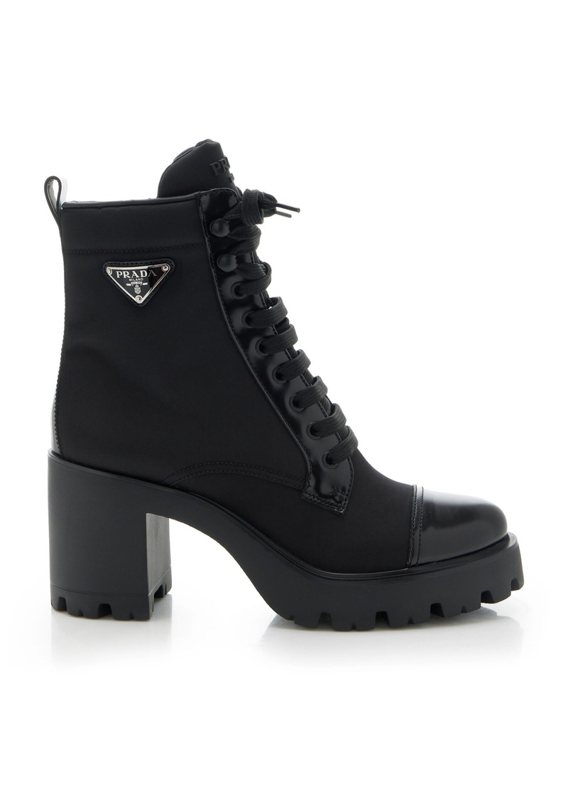 Prada - Monolith Leather and Nylon Ankle Boots - Black - IT 36 - Moda Operandi