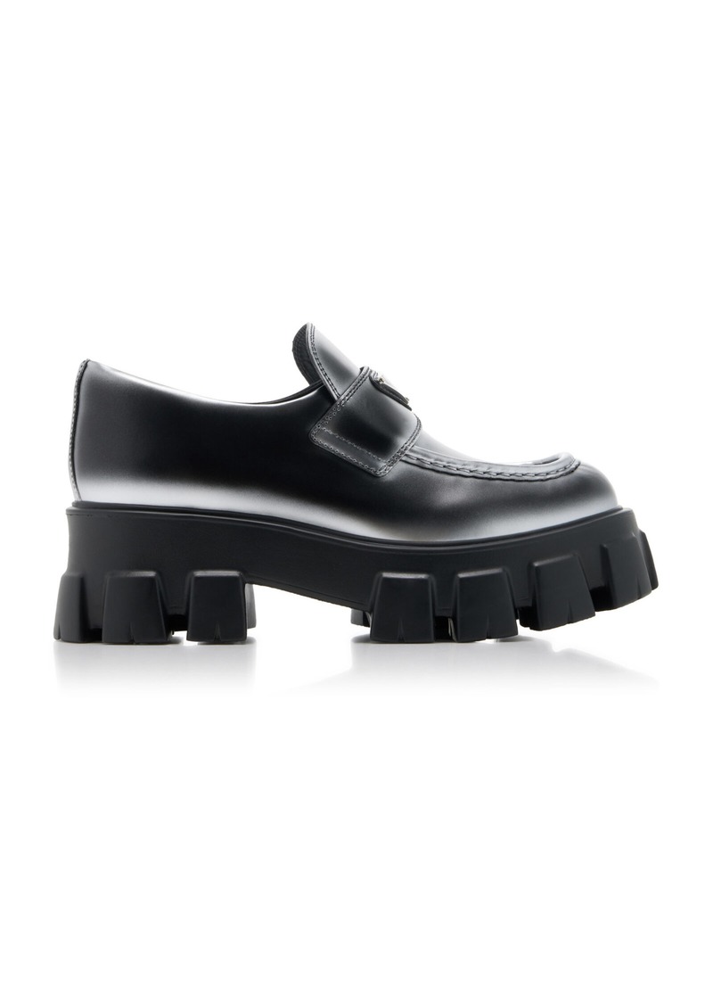 Prada - Monolith Leather Loafers - Silver - IT 39 - Moda Operandi