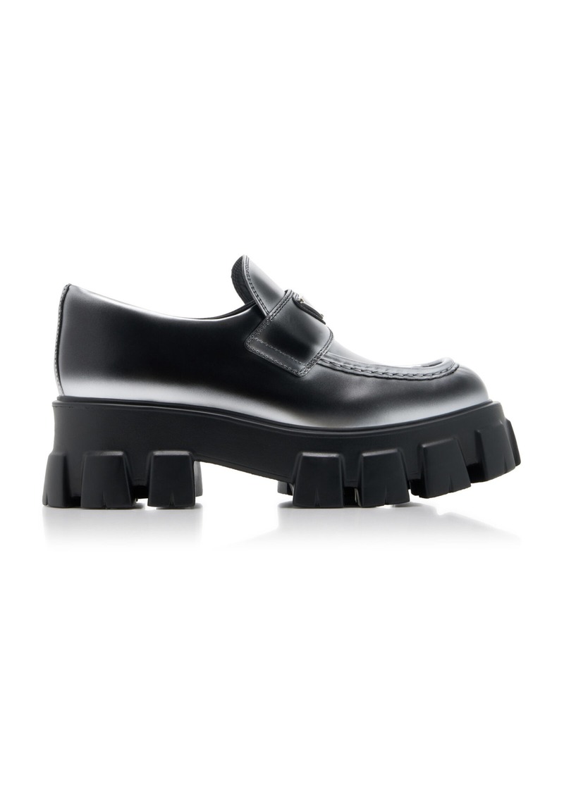 Prada - Monolith Leather Loafers - Silver - IT 36 - Moda Operandi