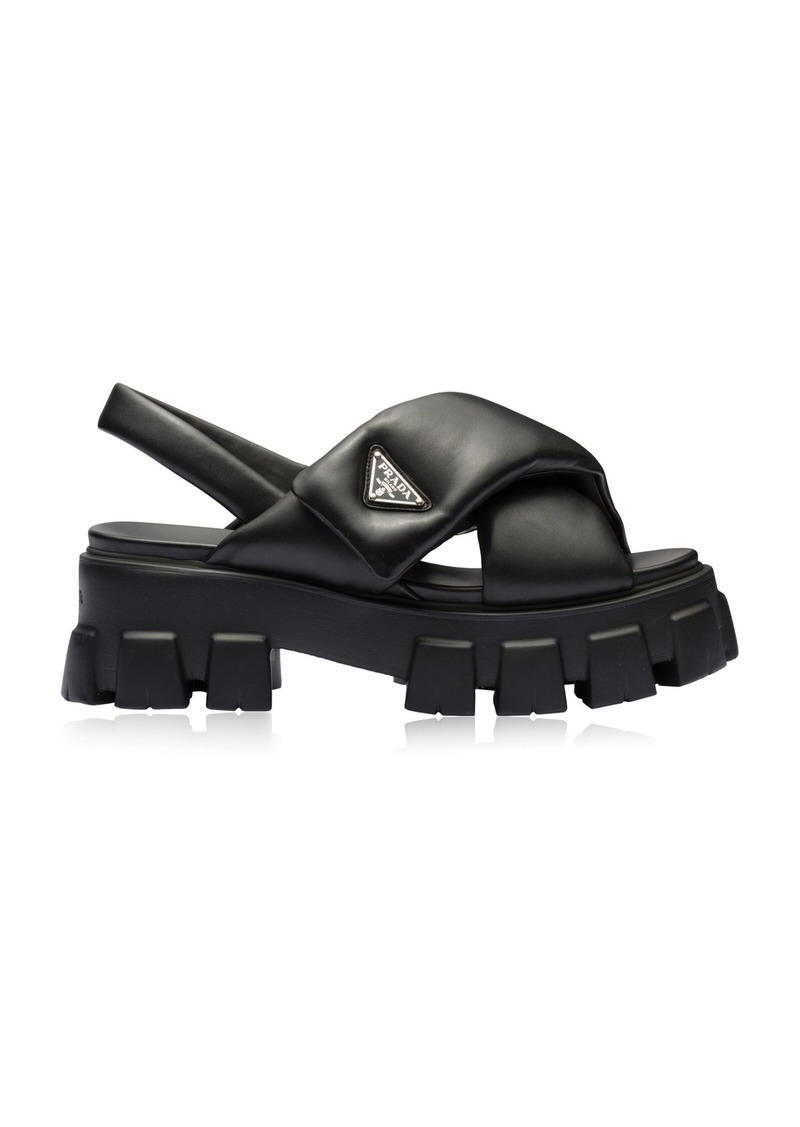 Prada - Monolith Padded Leather Sandals - Black - IT 39.5 - Moda Operandi