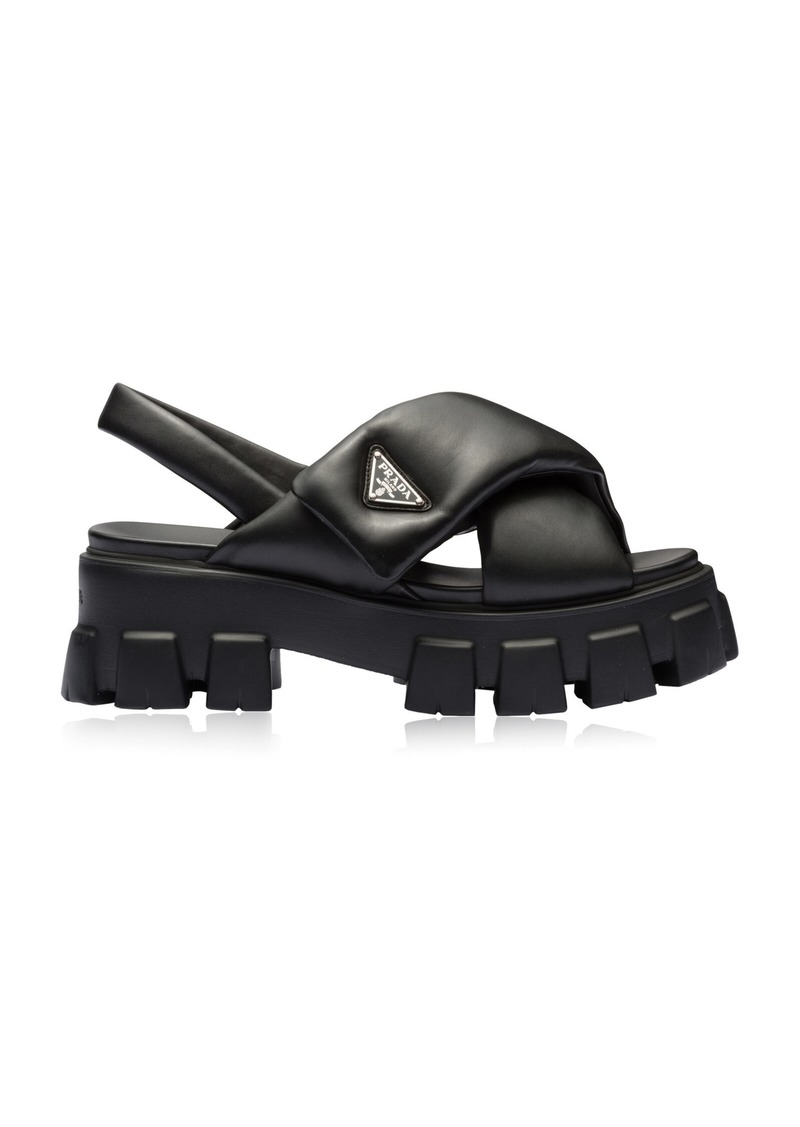 Prada - Monolith Padded Leather Sandals - Black - IT 37 - Moda Operandi