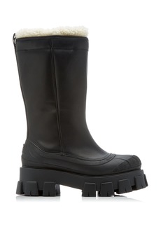 Prada - Monolith Shearling-Trimmed Leather Boots - Black - IT 37 - Moda Operandi