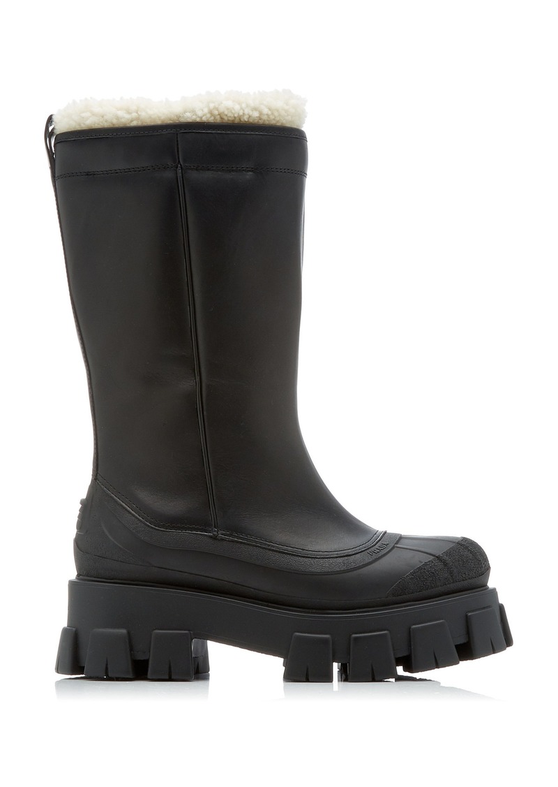 Prada - Monolith Shearling-Trimmed Leather Boots - Black - IT 38 - Moda Operandi