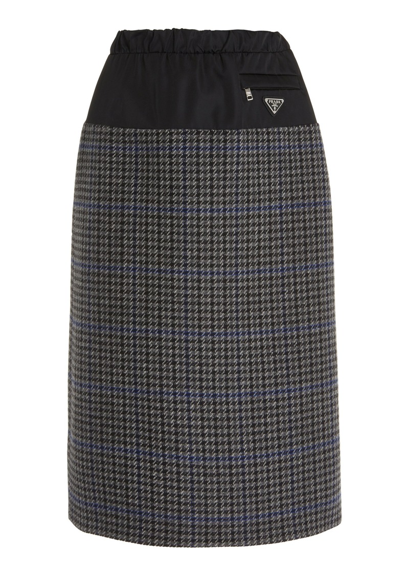 Prada - Nylon-Trimmed Checked Wool Midi Skirt - Plaid - IT 40 - Moda Operandi