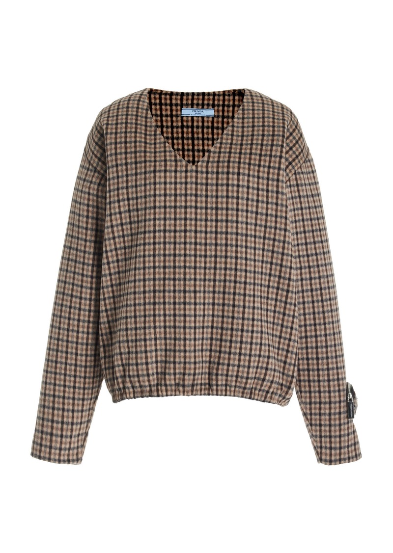 Prada - Oversized Checked Cashgora Sweater - Brown - IT 38 - Moda Operandi