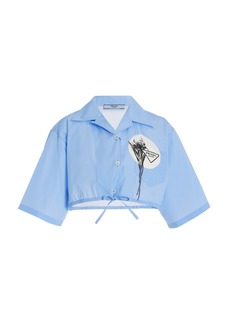 Prada - Oversized Printed Cotton Poplin Cropped Shirt - Blue - IT 40 - Moda Operandi