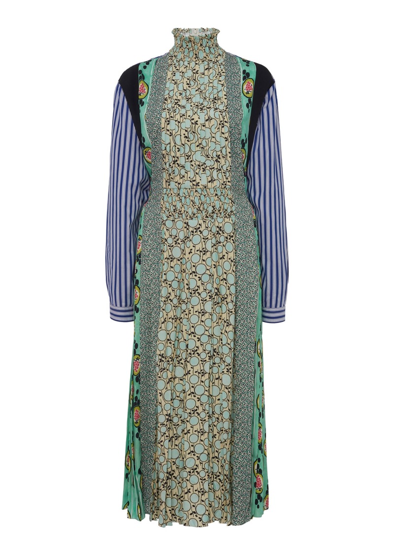 Prada - Patchwork Smocked Crepe Midi Dress - Print - IT 36 - Moda Operandi