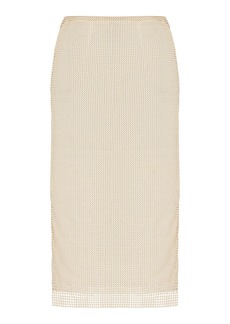 Prada - Pearl-Embroidered Mesh Midi Skirt - Neutral - IT 40 - Moda Operandi