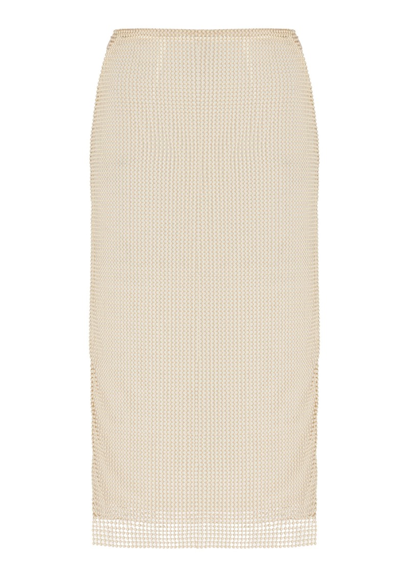 Prada - Pearl-Embroidered Mesh Midi Skirt - Neutral - IT 38 - Moda Operandi