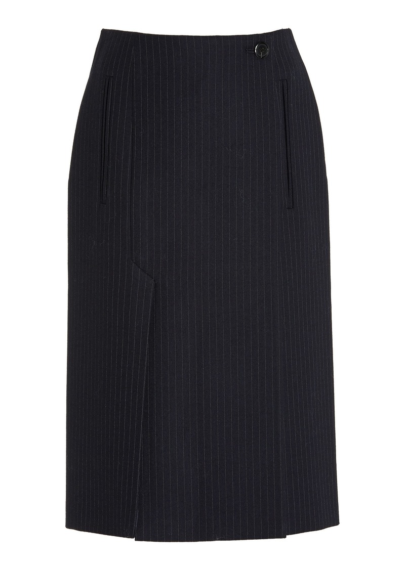 Prada - Pinstriped Wool Midi Skirt - Blue - IT 42 - Moda Operandi