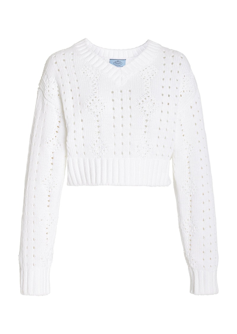 Prada - Pointelle-Knit Cotton Top - White - IT 40 - Moda Operandi