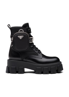 Prada - Pouch-Detailed Leather Lace-Up Boots - Black - IT 39.5 - Moda Operandi