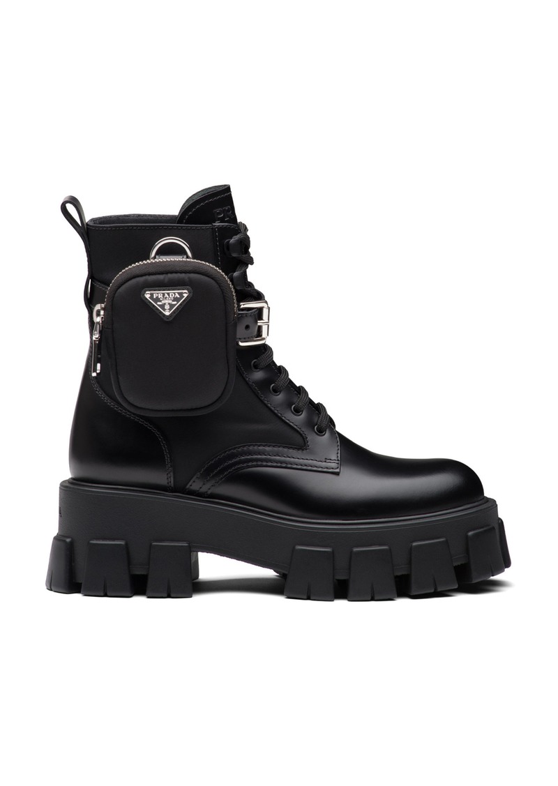 Prada - Pouch-Detailed Leather Lace-Up Boots - Black - IT 35.5 - Moda Operandi