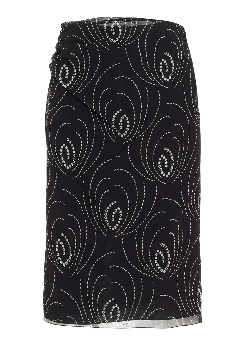 Prada - Printed Georgette Midi Skirt - Black - IT 38 - Moda Operandi