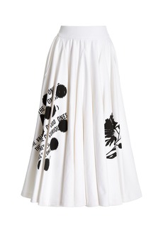 Prada - Printed Pleated Cotton A-Line Midi Skirt - Black/white - S - Moda Operandi