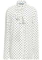Prada - Pussy-bow polka-dot silk crepe de chine blouse - White - IT 48