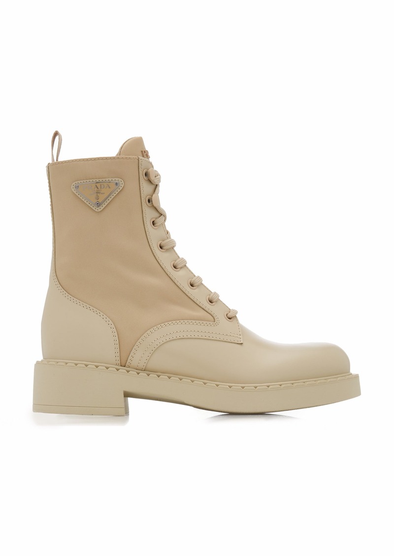 Prada - Re-Nylon and Leather Lace-Up Boots - Neutral - IT 36 - Moda Operandi