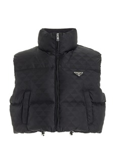 Prada - Re-Nylon Cropped Puffer Vest - Black - IT 38 - Moda Operandi