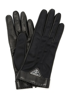 Prada - Re-Nylon-Trimmed Leather Gloves - Black - 7.5 - Moda Operandi