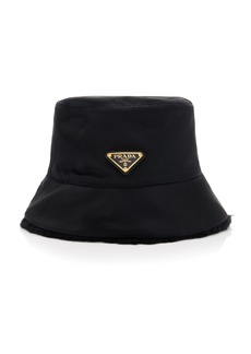 Prada - Reversible Nylon; Shearling Bucket Hat - Black - L - Moda Operandi