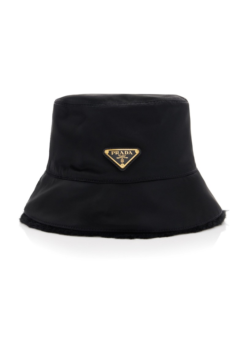 Prada - Reversible Nylon; Shearling Bucket Hat - Black - S - Moda Operandi