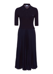 Prada - Ribbed-Knit And Plissé Midi Dress - Navy - IT 46 - Moda Operandi