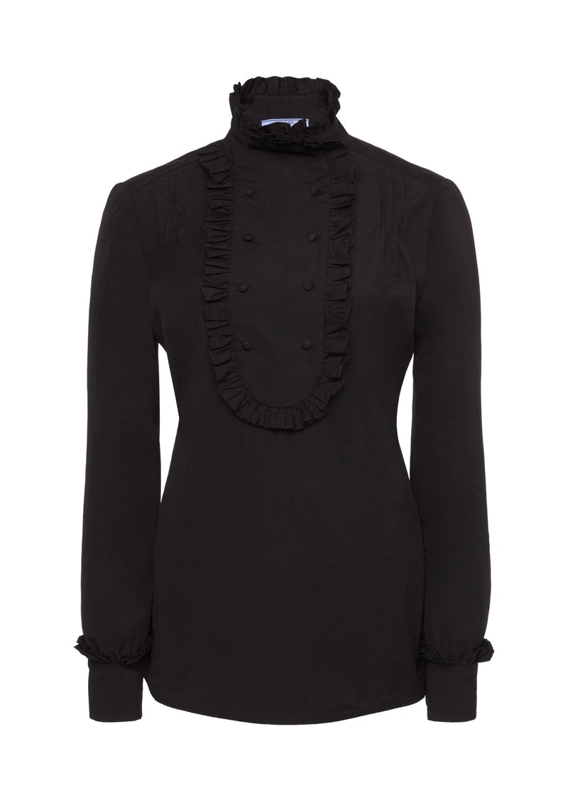 Prada - Ribbed Ruffle Front Top - Black - IT 40 - Moda Operandi