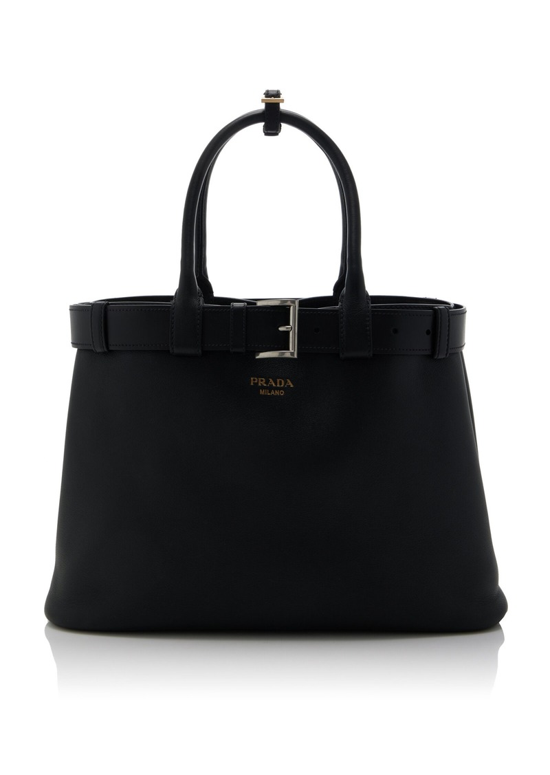 Prada - Runway Belt-Detailed Leather Tote Bag - Black - OS - Moda Operandi